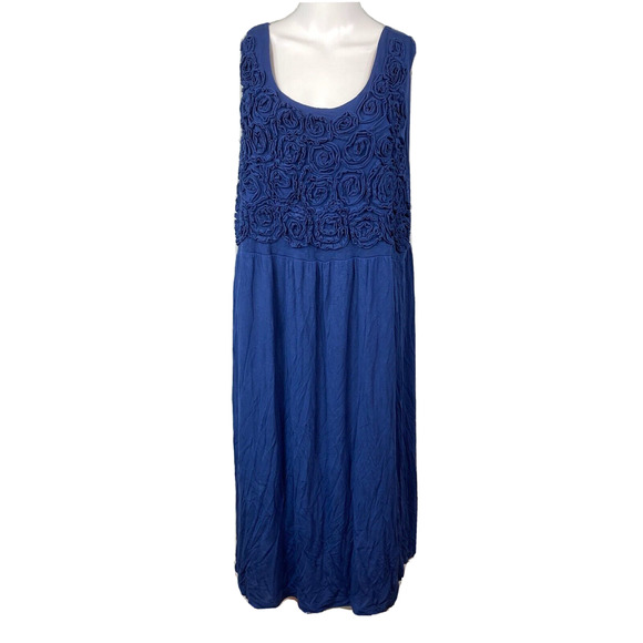 Design History Dress Womens Sz‎ 2X Navy Blue Floral Applique Sheath Tank Stretch - Picture 1 of 8